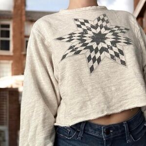 Boho Cream & Black Crop Top by Universal Threads Size: XL